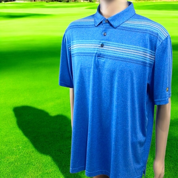Jack Nicklaus Men’s Blue Horizon Striped Color Block Polo Golf Shirt - Picture 2 of 16